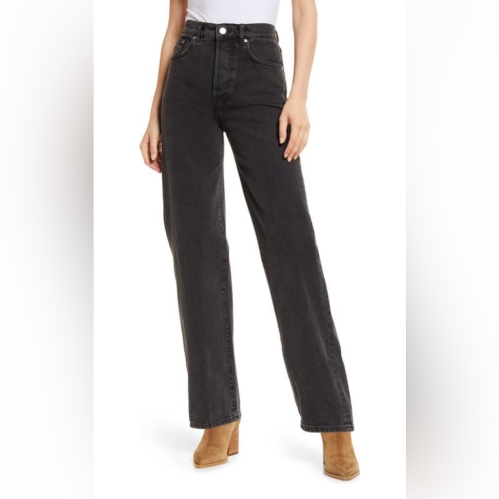 AMENDI Vivi High Waist Straight Leg Jeans in Black Stone, size 27